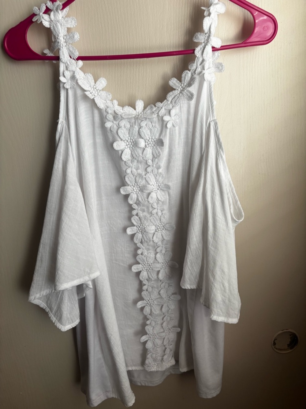 Notations White Floral Crochet Detail Top
